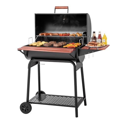 Royal Gourmet CC1830V 30 Inch Barrel Charcoal Grill Black Wood Painted Side Front Table