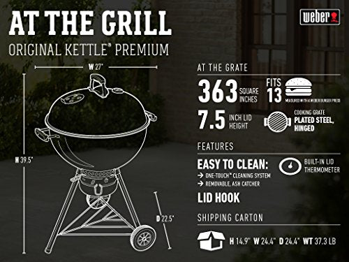 Weber Original Kettle Premium Charcoal Grill 22 Inch Black With Built In Thermometer