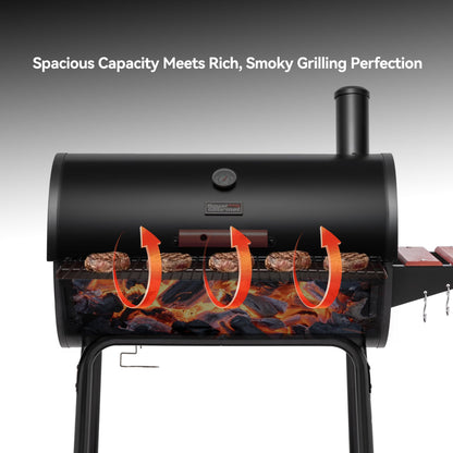 Royal Gourmet CC1830V 30 Inch Barrel Charcoal Grill Black Wood Painted Side Front Table