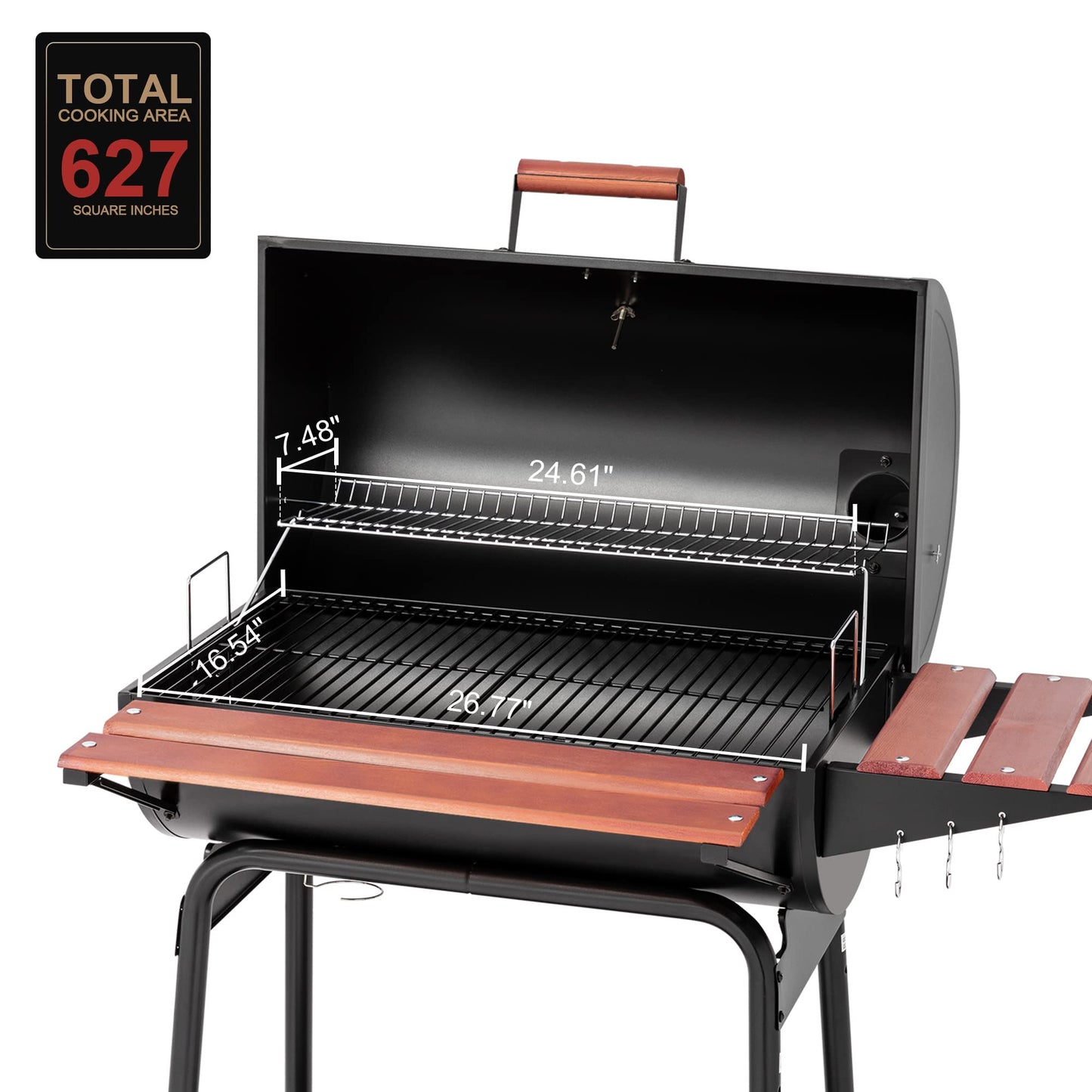 Royal Gourmet CC1830V 30 Inch Barrel Charcoal Grill Black Wood Painted Side Front Table