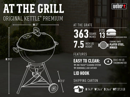 Weber Original Kettle Premium 22 Inch Copper Charcoal Grill With Built In Thermometer