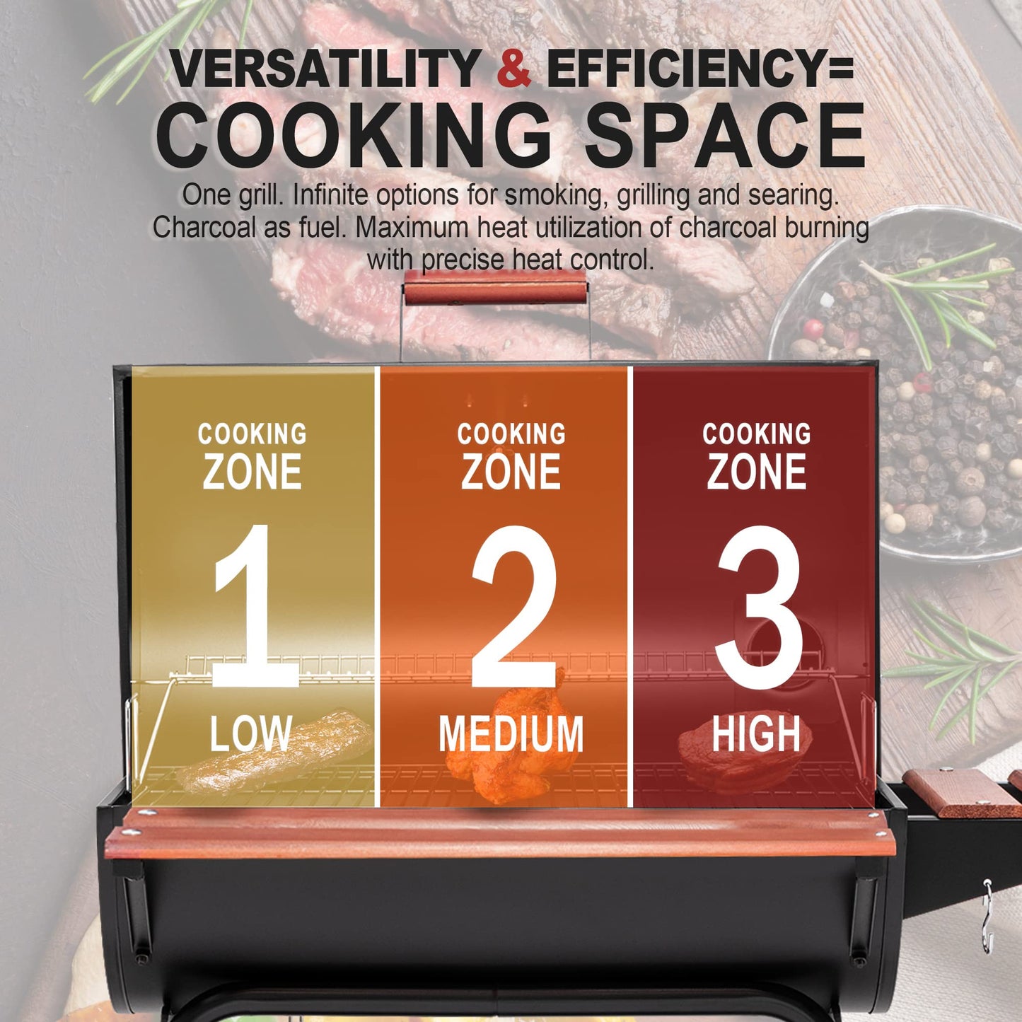 Royal Gourmet CC1830V 30 Inch Barrel Charcoal Grill Black Wood Painted Side Front Table