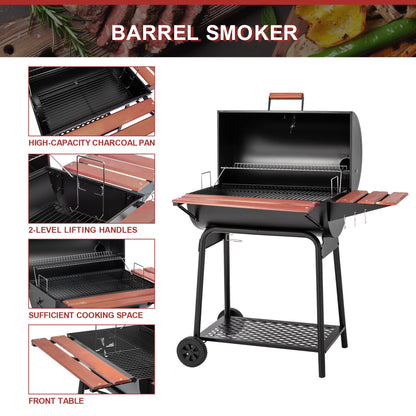 Royal Gourmet CC1830V 30 Inch Barrel Charcoal Grill Black Wood Painted Side Front Table