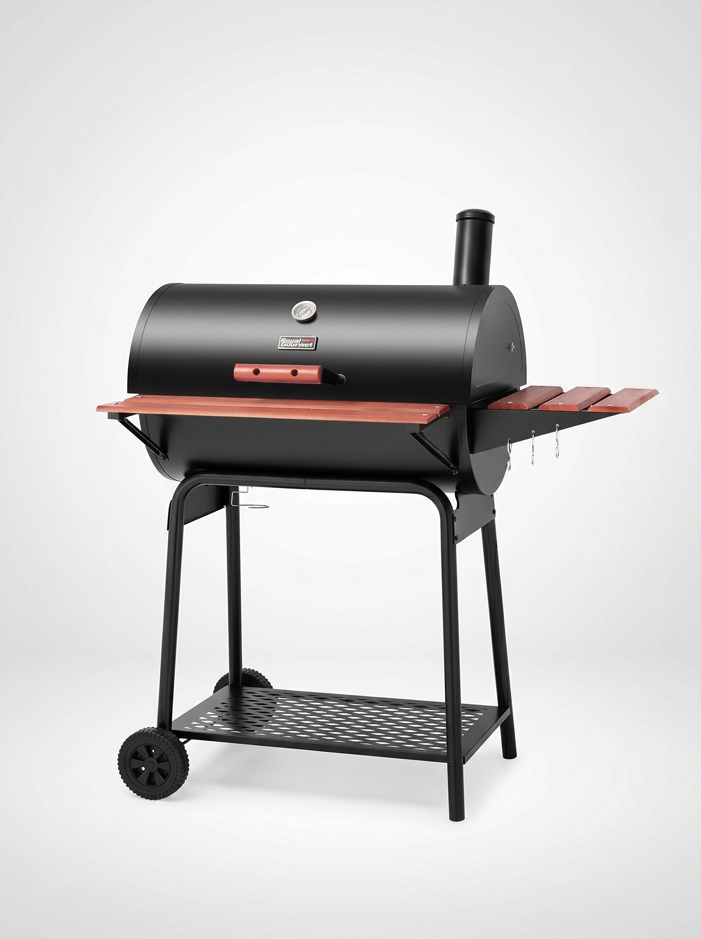 Royal Gourmet CC1830V 30 Inch Barrel Charcoal Grill Black Wood Painted Side Front Table