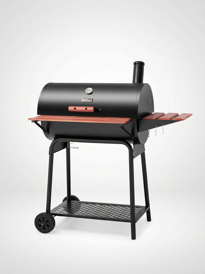 Royal Gourmet CC1830V 30 Inch Barrel Charcoal Grill Black Wood Painted Side Front Table